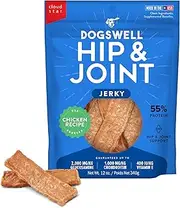 Dogswell Jerky Hip and Joint Dog Treats Grain Free Made in USA Only, Glucosamine and Chondroitin, 12 oz Chicken