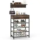 Coat Rack Shoe Stand Set 5-Tier Shoe Rack Entryway Furniture w/ Drawers for Home