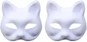 Blank DIY Paintable Cat Mask, White Cat Therain Masks, Animal Half Facemasks for Halloween Cosplay Party Masquerade Costume
