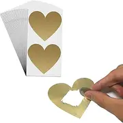 3" Heart Scratch Off Stickers - Gold, Pack of 50