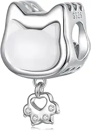 [Teleye] Kitty Charm 925 Sterling Silver Charm Fits For Pandora Bracelet, SCC3102, Medium, Cubic Zirconia Sterling Silver, Cubic Zirconia