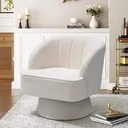 Pellebant Swivel Accent Chair Armchair - 28 Inches Wide Living Room Chairs, Reading Chairs for Adults, Round Barrel Chairs with Wood Frame for Living Room Bedroom, Flax White