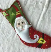 SANTA FACE RED GRINCH GREEN SEQUINS CHRISTMAS STOCKING FELTED WOOL