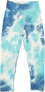 [Loboo Idea] Women Yoga Cropped TIE DIE Printing HIGH Elasticity Quick Drying Butt Lifting Sports Leggings Dark Light Blue Fitness Leggings for Cycling Yoga Lovers