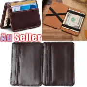 Men Credit Card Holder Blocking Money Clip Magic Slim Flip Leather Wallet