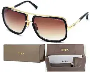 New DITA MACH ONE SUNGLASSES DRX-2030B-59-Z, 18K Gold Black, Brown Gradient