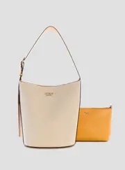 GUESS Beige Yellow Nicolette Large Bucket Shoulder Bag