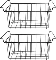 2Pcs Freezer Wire Storage Basket, Closet Kitchen Storage Organizer Bin, Farmhouse Organizer Storage Bin with PE Coating for Cabinet Pantry Closet Bathroom Laundry Room (L 42.5cm