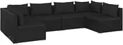 vidaXL Outdoor Lounge Set in Black - Modular 6 Piece Garden Lounge Set with Cushions - Sturdy Poly Rattan Material, Lightweight Steel Frame, Soft Fabric Cushions