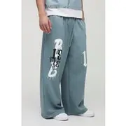 Mens Slate Extreme Wide Leg Grunge Varsity Jogger