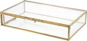 [Zerodeko] Glass Keepsake Box, Creative Brass Display Storage Box Photo Jewelry Display Case Vintage Metal Mirrored Shadow Box with Hinged Top Lid for Home Dresser Bathroom (Gold)