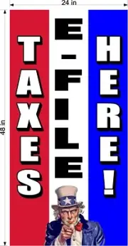 PERFORATED WINDOW VINYL DECAL E FILE TAX TAXES HERE UNCLE SAM 2' X 4' VERTICAL