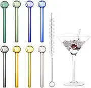 Shatter-Resistant Glass Straw Pipes - Durable Reusable Glass Straws 8 Pack with 1 Cleaning Brushes for Beverages, Herbal Use, Smoothies, Aromatherapy