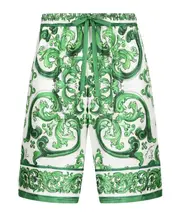 Dolce Gabbana Majolica-Printed Jogging Shorts IT48 Green