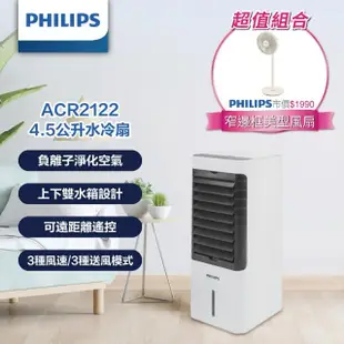【Philips 飛利浦】1+1超值組-負離子淨化 4.5公升水冷扇 定時 液晶觸控顯示-可遙控(ACR2122C+ACR2142SF)