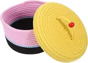 HOODANCOS Round Cotton Rope Basket with Lid Cute Cake Design Storage Bin for Nursery Home Office Multi Use Organizer for Snacks and Crafts Decorative Cotton Rope Weaving Storage