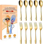 Nybhyjka Kids Utensils | Kitchen Silverware Sets - Easy Grip Dinosaur Engraved Tableware, Stainless Steel 5 Forks and 5 Spoons for School Lunch Dining Home