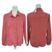 Chicos Women's Long Sleeve Roll Tab Linen Blend Terracotta Button Top Zs 1