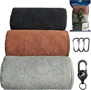 Pristis 3 Pack Fishing Towels with Clips & one Heavy Duty Zinger Retractor, 16x16'' Retractable Plush Microfiber Bait Towel with Loop, Absorbent Utility Accessory for Fly Fishing Kayaking Hiking Boat