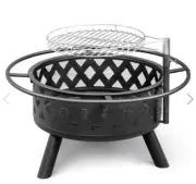 2 in1 Outdoor Wood Burning Fire Pit with Cooking Grill Round Metal Firepit Table