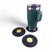 Set of 4 Vinyl Record Coasters with Holder Reduced Puddling with Deeper Grooves