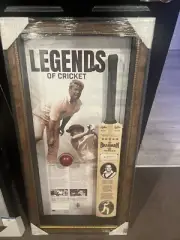 Personally Signed Sir Donald Bradman Sykes Bat / Shane Warne Display COA Amazing