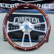 14" Billet Steering Wheel for Chevy - Mahogany with Rivets and Horn Button