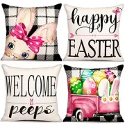 Easter Pillow Covers 18x18 Set of 4 - Easter Decorations Throw Couch Pillow