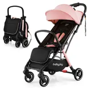 Costway Folding Stoller Portable Stroller w/Adjustable Canopy Gravity Self-Standing Pink
