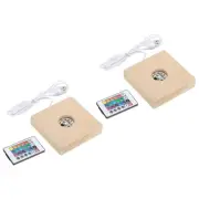 LED Wood Ball Displays 10x10x2cm Colorful Light Square Remote Control Pack of 2