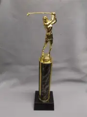 female golf trophy black gold pink color column weighted base