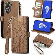 [HMLTD] Luxury Magnetic Buckle Non-Slip Phone Case Compatible with Asus Zenfone 9 Zenfone9 AI2202 Phone Shell Scratch Proof Multi-Card Slot Phone Cover (Brown,Zenfone 9)