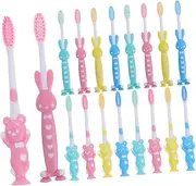 YOSADIER 32Pcs Soft Toothbrush Cute Cartoon Design with Suction Cup Feet Gentle Cleaning for Mouth Engaging Imaginative Play for Boys and Bear Bunny Brushes