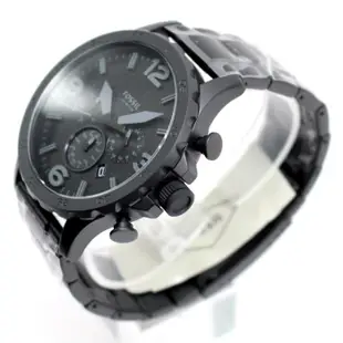 FOSSIL JR1401 手錶 50mm 鋼帶 大錶面 黑色錶盤 三眼 計時 男錶 女錶