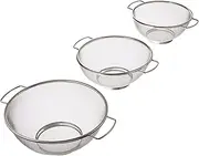 ExcelSteel Fine Mesh Colander w/Resting Base, Dishwasher Safe Vegetables, Fruit 3 Piece Strainer Set, 8”, 9”, 10”, Stainless Steel