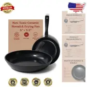 Healthy Nonstick Ceramic Frying Pan Set: 8" & 9.5" Induction Safe Cookware
