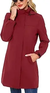 [Jdlsppl] Women's Hooded Raincoat Lightweight Slim Fit Trench Coat Waterproof Casual Full Zip Long Rain Jacket Outerwear