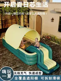 在飛比找Yahoo!奇摩拍賣優惠-現貨 家庭充氣游泳池遮陽可折疊大型戶外成人兒童充氣水池家用 