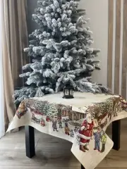 Tablecloth Gold Christmas Santa Clause Holiday Tapestry Table Linen Rectangular