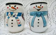 KINDER CLUB Snowmen Hot Chocolate Mugs, Both Sides Decorated