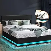 Oikiture Queen Bed Frame, RBG Mattress Base with Gas Lift and Storage Space Black