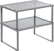 SONGMICS Spice Rack, Cabinet Shelf Organizers, Countertop Organizer, Stackable, Expandable, Set of 2 Metal Kitchen Counter Shelves, Silver KCS01SV
