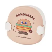Khaki Burger Pattern Lid Children Bento Box Cartoon Look Divider Food Container School Portable Lunch Storage Box