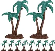 10pcs Mini Coconut Palm Tree Models PVC Simulation Plants with Base for Fairy Garden Aquarium Cake Decor Diorama Miniature Landscape Supply