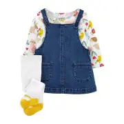 NWT Infant Baby Girl Carter's 3-Piece Tee, Denim Jumper & Socks Set, Size: 6M