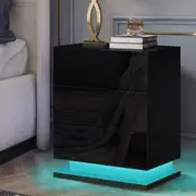 Alfordson Bedside Table LED Nightstand 3 Drawers High Gloss Black