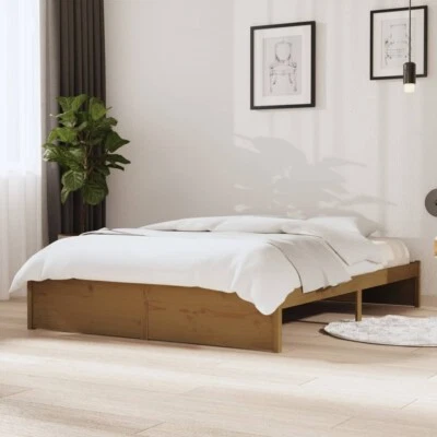 NNEVL Bed Frame Honey Brown Solid Wood 137x187 Double Size