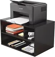 Printer Stand Desktop Printer Shelf Small Double Wooden Desk Copier Lift Pad Height Organizer Storage Shelf Printer Table(Black)