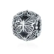 Silver plating Stackable Butterfly Round Charm Beads Fit Women Charm Bracelet DIY Jewelry Gift