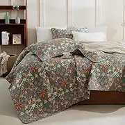 Lady Ann Oversized King Bedspreads 120x120, 100% Cotton Oversized King Quilt Bedding Set Vibrant Paisley Floral Pattern Plant Botanical Printed Quilted Coverlet Set, 3 PCS